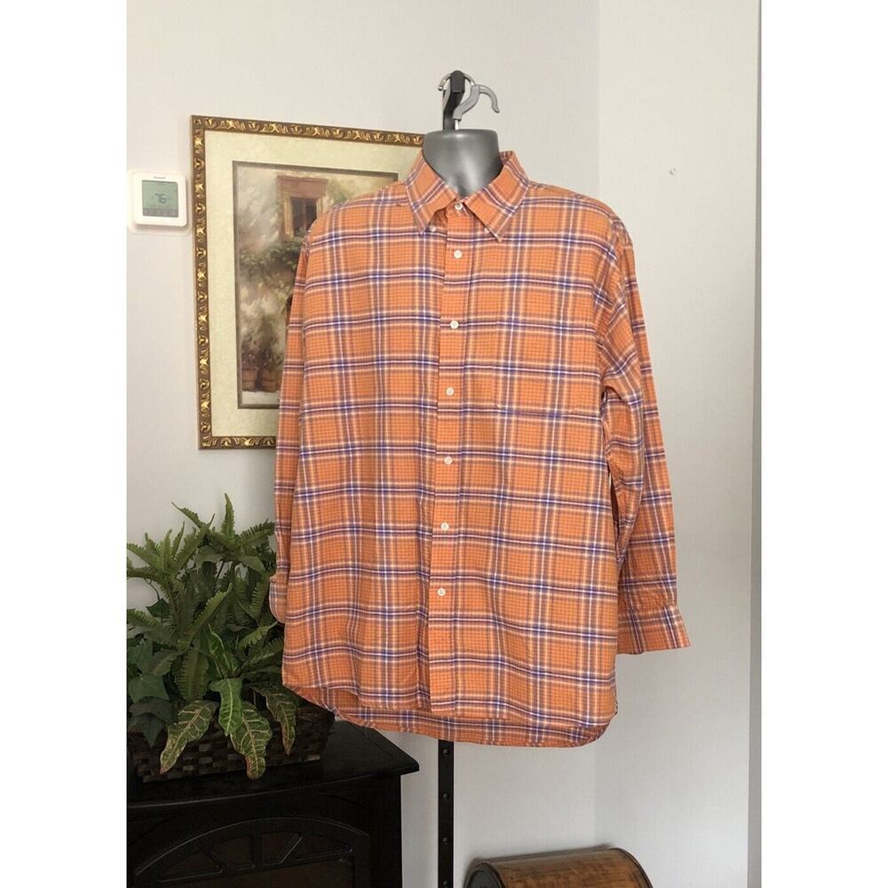 Duck Head Men's Long Sleeve Button Up Plaid Shirt Sz XL/EG Orange 100 % Cotton‎